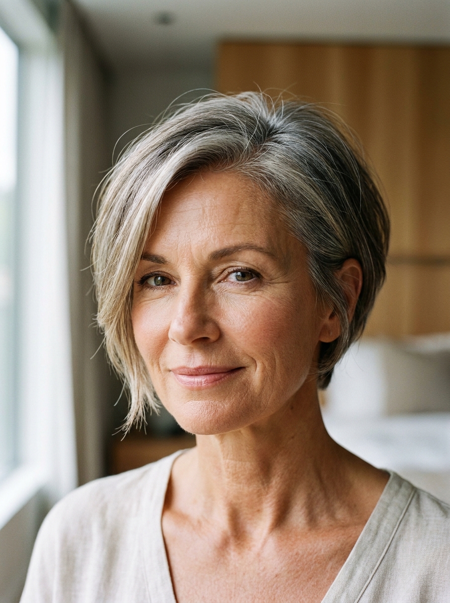 Pixie Bob mit Seitenscheitel als Frisuren für kurze Haare ab 50 Inspiration 2026